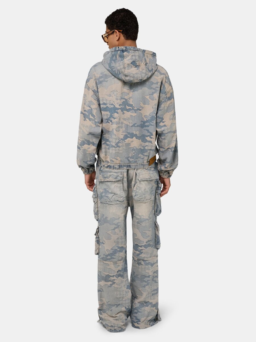 CAMO JACQUARD DENIM ZIP HOODIE