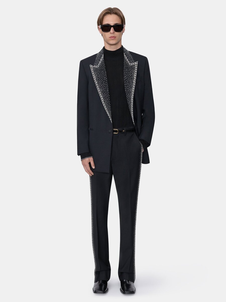 EMBELLISHED LAPEL SINGLE-BREASTED BLAZER