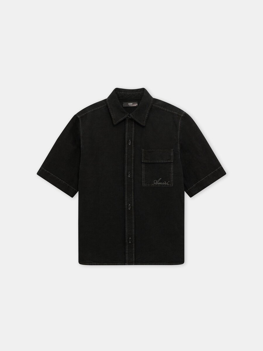 SCRIPT LINEN GD PKT SS SHIRT