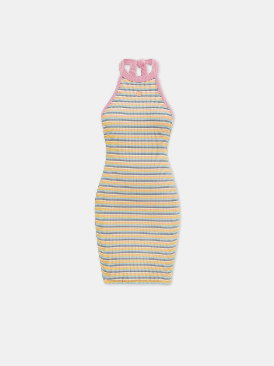 WOMEN'S MA STRIPED HALTER MINI DRESS
