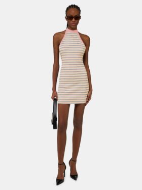 WOMEN’S MA STRIPED HALTER MINI DRESS