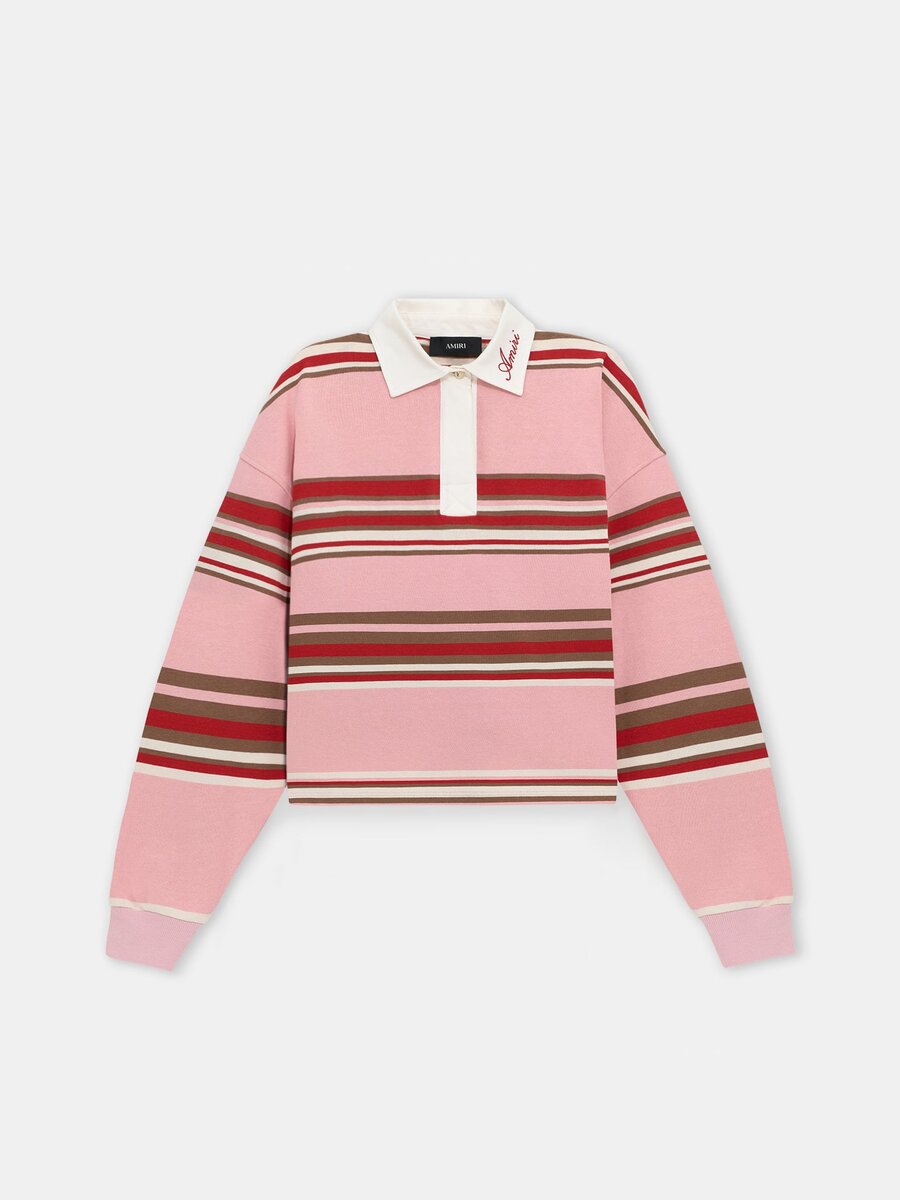 WOMEN'S STRIPED OVERSIZED LONG SLEEVE POLO